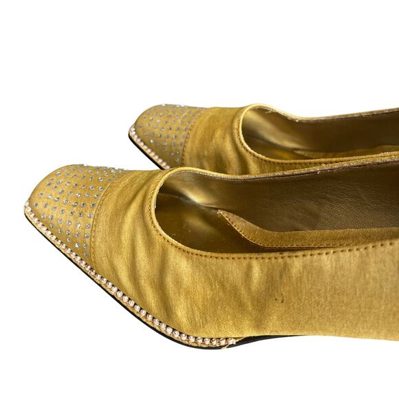 NWOT Valenti Franco Square Toe Rhinstone Gold Metallic Pumps Heels Sz 8M - Picture 5 of 7